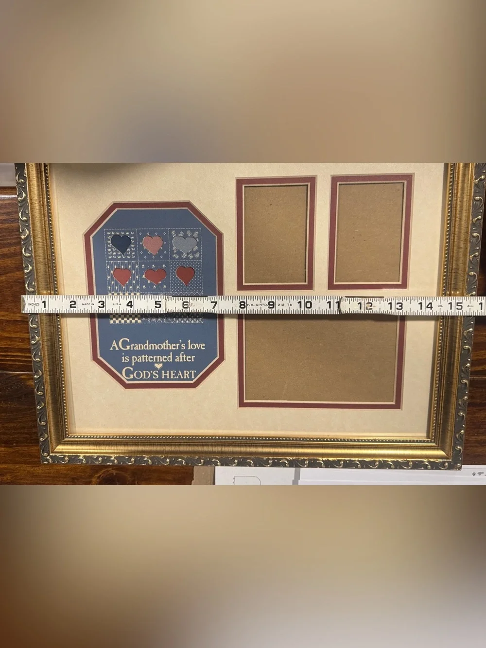 Vtg Framed Grandmother Sentiment Wall Art in Gold and Blue - Gift Idea